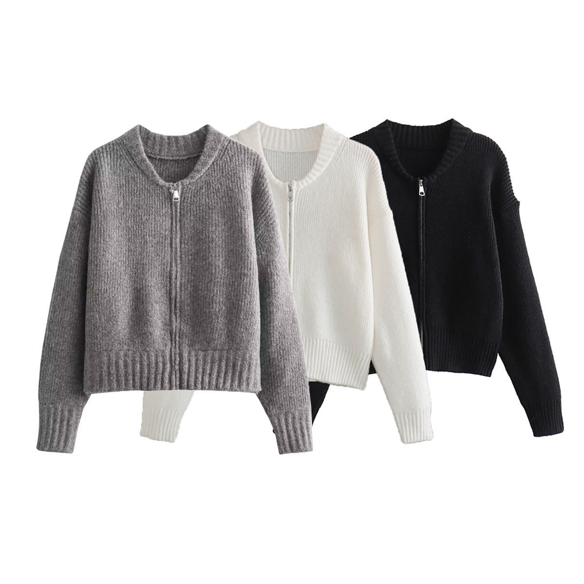 Women Autumn Vintage Zipper Knitted Cardigan Jacket Sweater