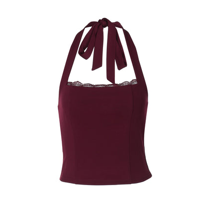 Women Fashion Sexy Halter-Neck Backless Lace-Up Crop Top
