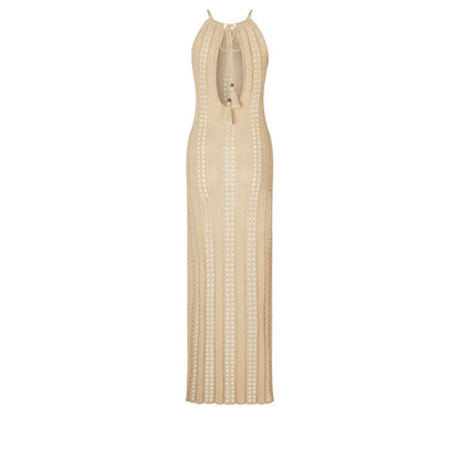 Women Sexy Solid Color Side Split Backless Dress