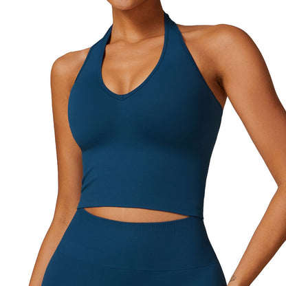 Soutien-gorge de sport sexy à col licou pour femme, couleur unie