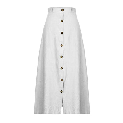 Summer Women Casual Button Decorative Cotton Skirt