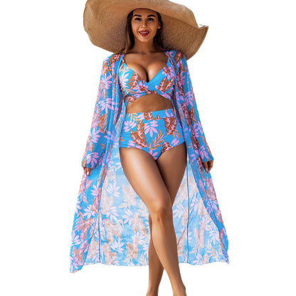 Women Fashion Print Swimsuit Three-Piece Set
