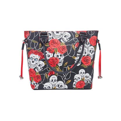 Bolso de mano con calavera y rosas para mujer, diseño de Halloween