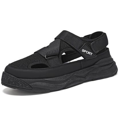 Sandales plates Velcro pour hommes, chaussures de plage décontractées, semelle en caoutchouc synthétique