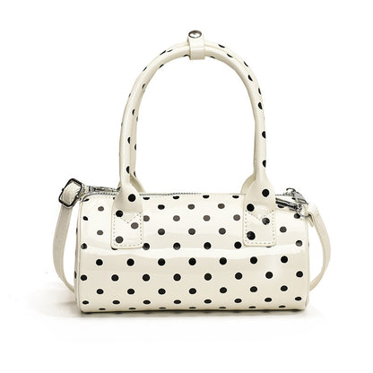 Bolso de mano cilíndrico con estampado de lunares para mujer, bolso de cubo de PU