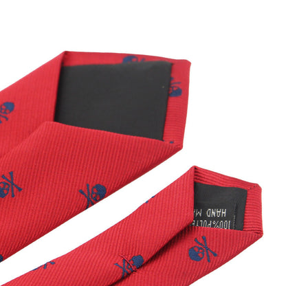 Ensemble d'accessoires de cravate ultra-étroite en polyester pour homme, motif tête de mort, pour Halloween