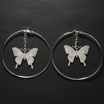 Boucles d'oreilles créoles papillon en strass à la mode exagérée