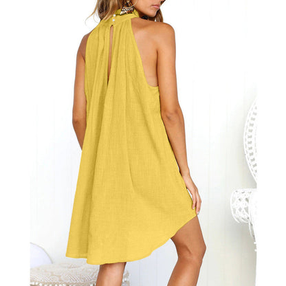 Robe d'été décontractée sans manches à col licou pour femme, couleur unie, idéale pour la plage