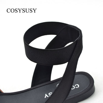 Women Chic Vintage Pointed Toe Leopard Flat Ankle Strap Sandals