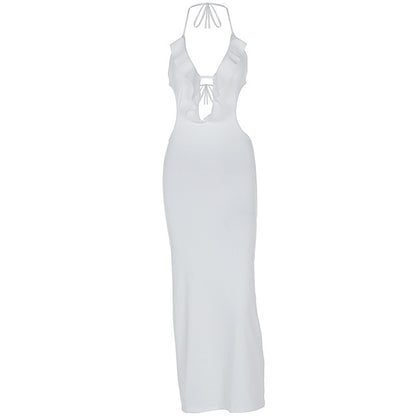 Women Fashion Sexy Solid Color Ruffled Dress