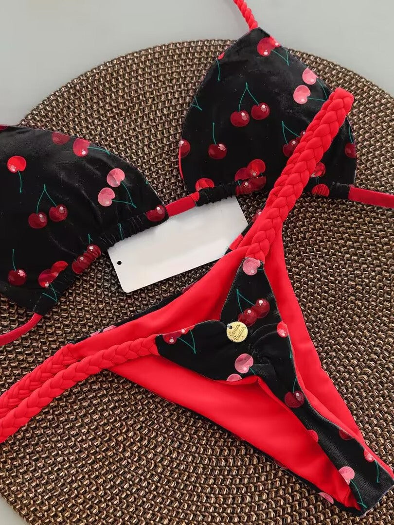 Traje de baño bikini con cordones y estampado multicolor sexy a la moda para mujer