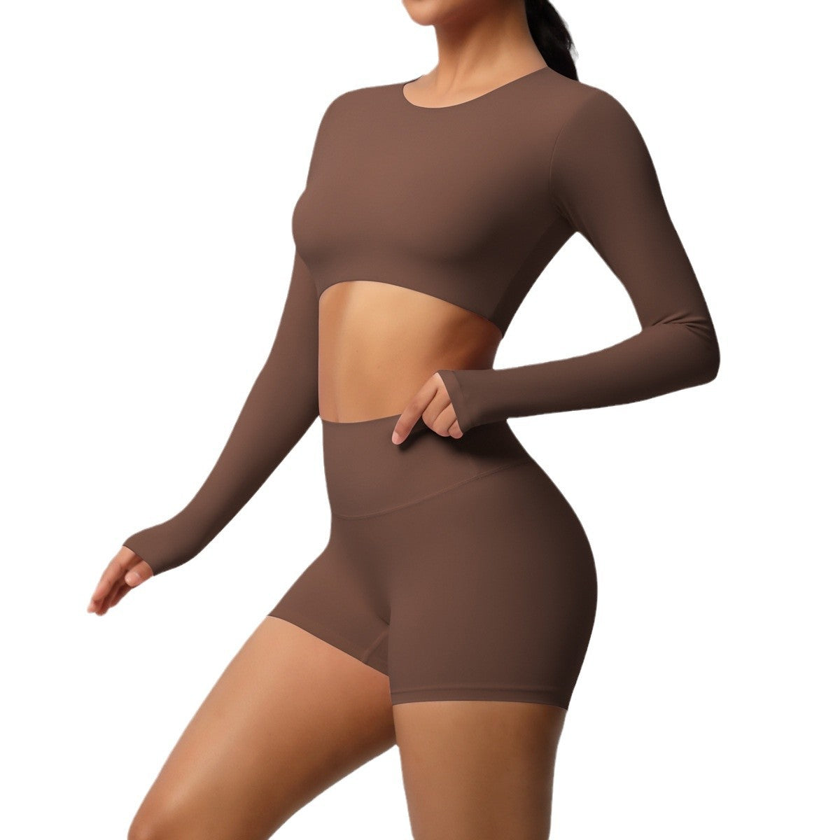Ensemble deux pièces de sport de couleur unie pour femmes, style yoga