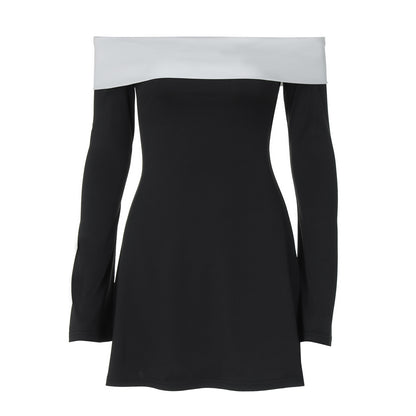 Vestido mini sexy de manga larga con hombros descubiertos para mujer
