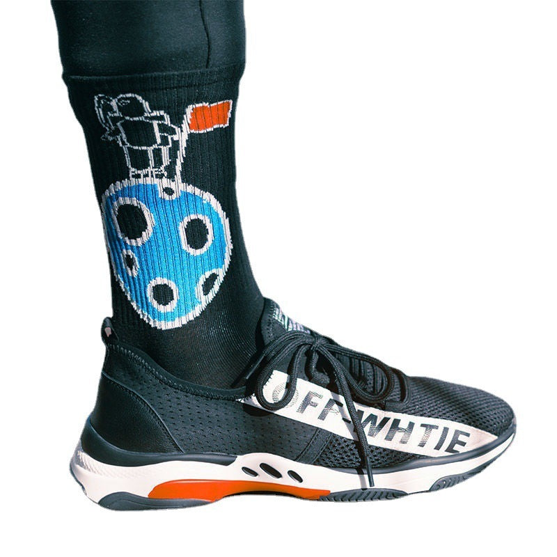 Calcetines de Halloween para hombre con diseño punk de calavera y palmeras y astronauta