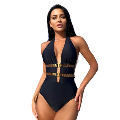 Women Sexy Backless Ribbon One-Piece Swimwear