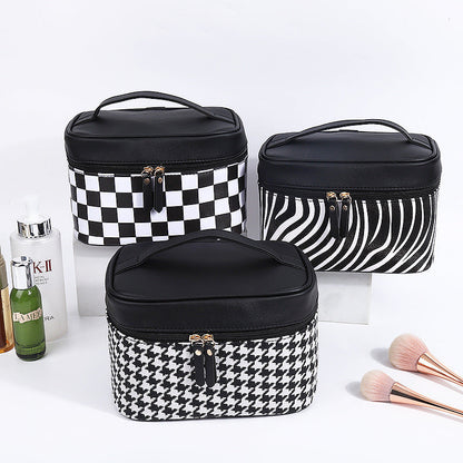 Bolsa de cosméticos de pata de gallo de moda en blanco y negro