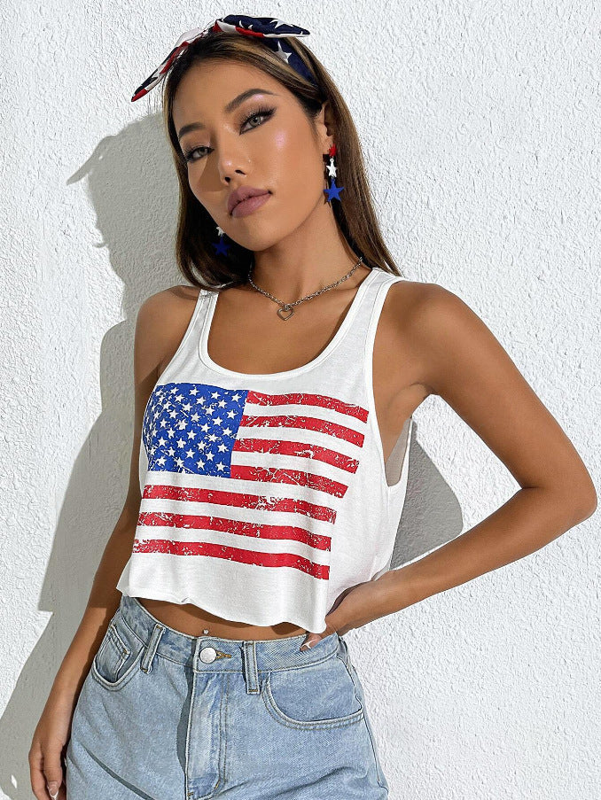 Camiseta sin mangas con estampado de bandera para mujer
