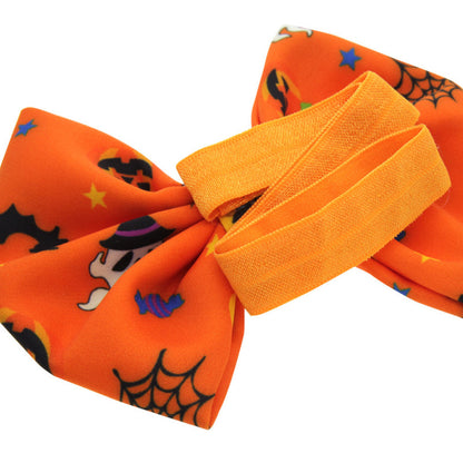 Bandeau élastique pour cheveux avec nœud et imprimé citrouille pour enfants