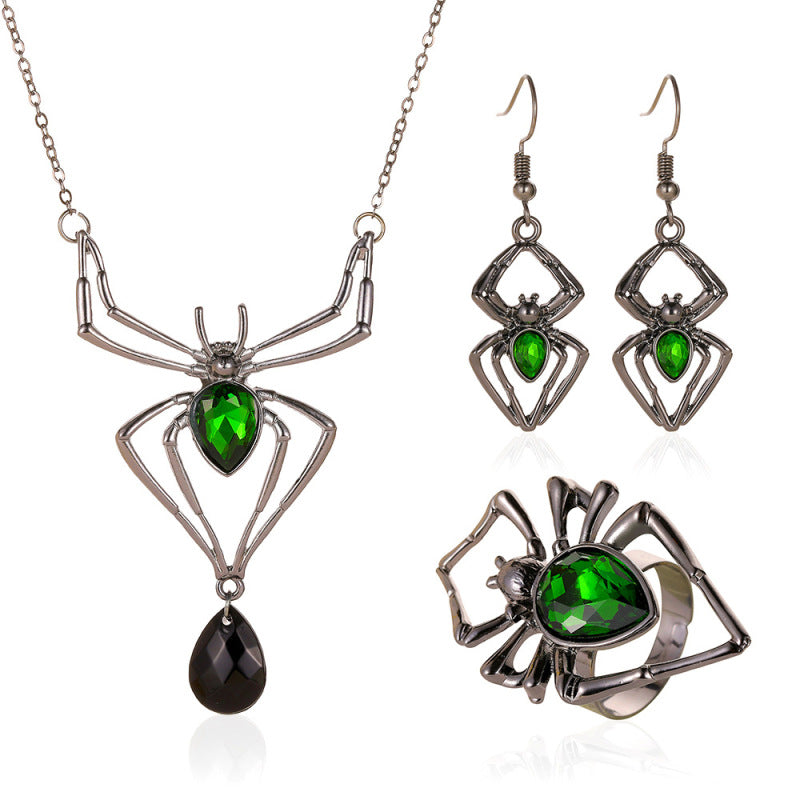Halloween Women Fashion Exaggerated Retro Green Alloy Necklace