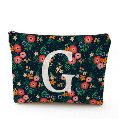 Bolsa de cosméticos pequeña con diseño floral, impermeable, de algodón y lino
