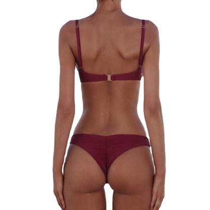 Traje de baño de bikini de color sólido para mujer, poliéster, moda playera