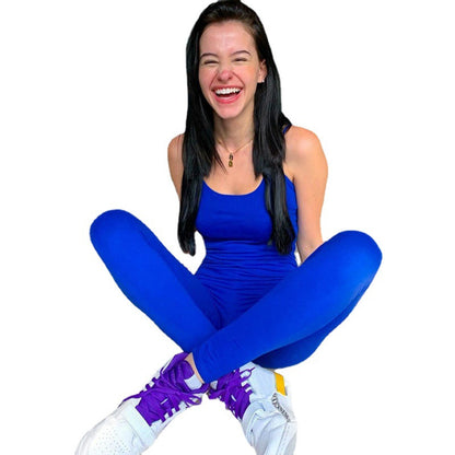 Combinaison de yoga à bretelles spaghetti pour femme avec taille élastique