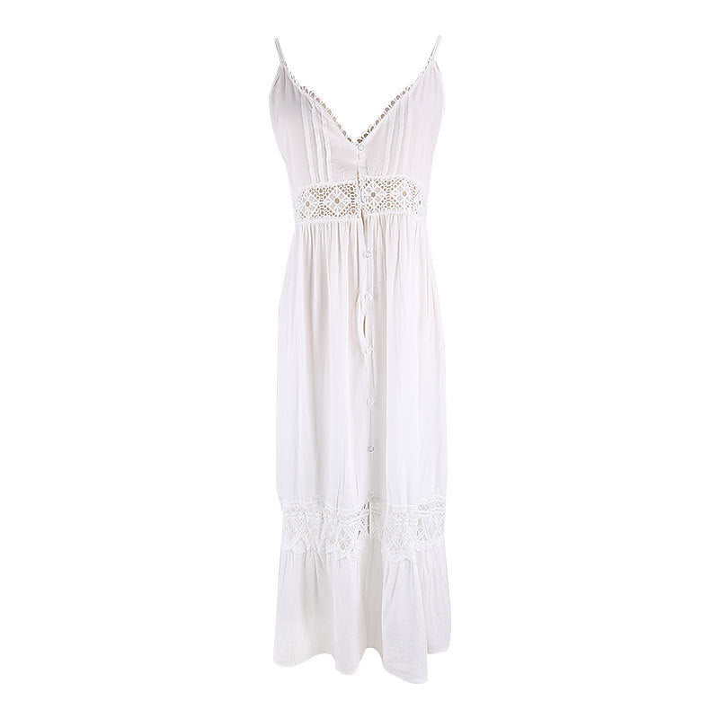 Women's Fashion Boho Solid Color Hollow Slip Dress