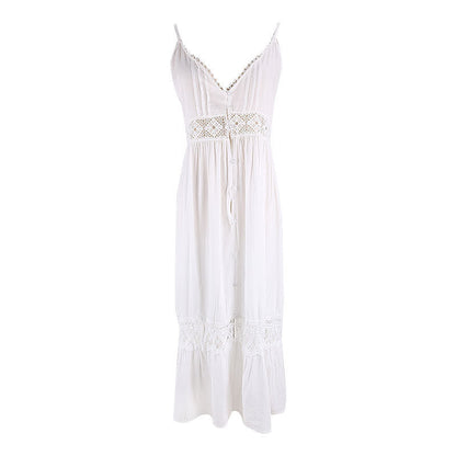 Women's Fashion Boho Solid Color Hollow Slip Dress