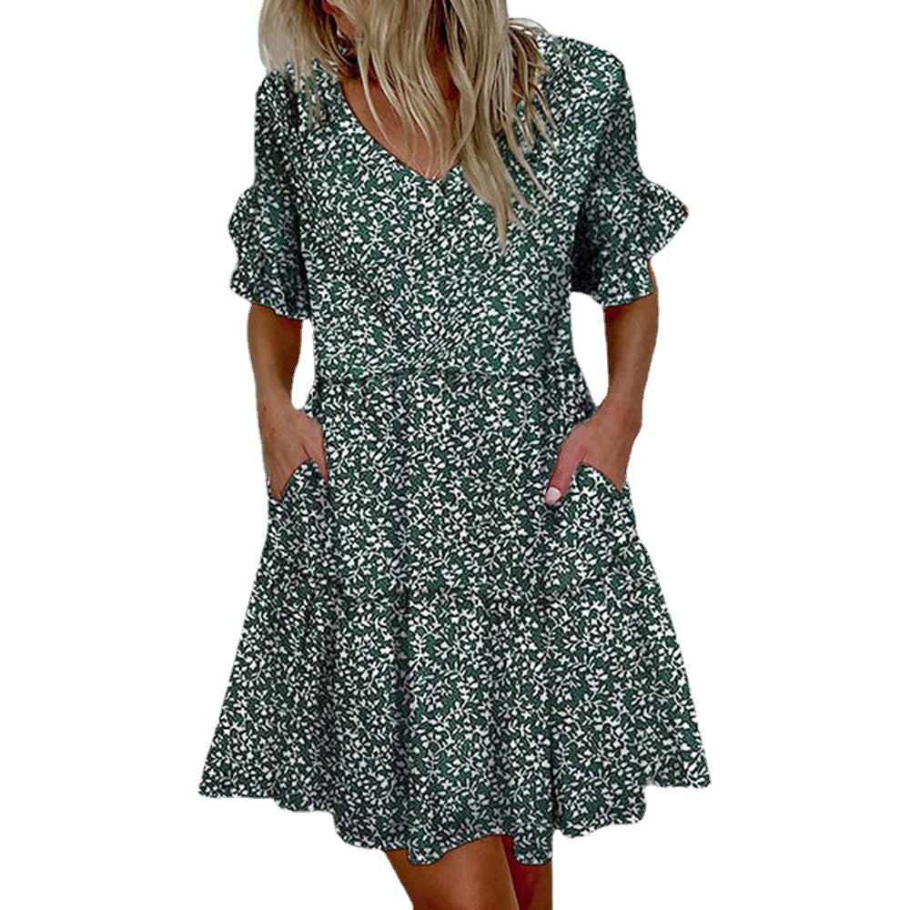 Vestido casual con cuello en V y estampado de bloques de color para mujer