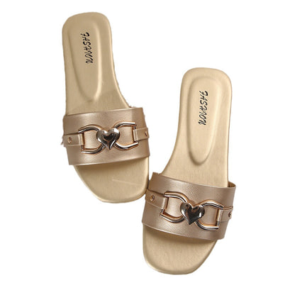 Women Casual Solid Color Metal Flat Slippers