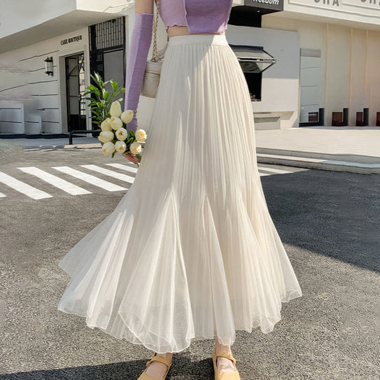 Falda de malla plisada irregular de color sólido elegante y sexy para mujer