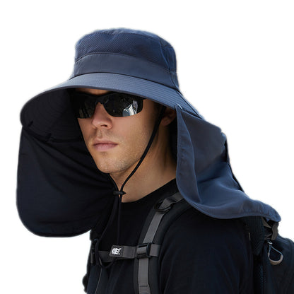 Men Casual Solid Color Outdoor Face Covering Oversized Shawl Sun Hat