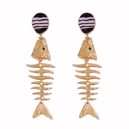 Women’s Retro Alloy Oil Drop Fish Bone Earrings