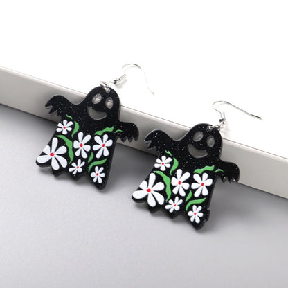 Halloween Women Horror Funny Flame Ghost Skull Earrings