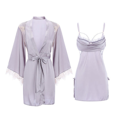 Elegant Women's Sexy Satin Pajamas Suspender Sleep Dress Set