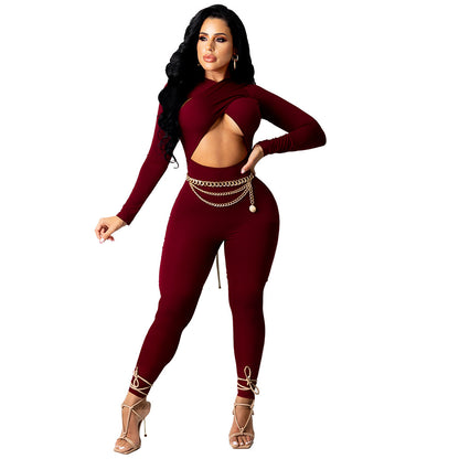 Women Fashion Sexy Solid Color Cross Strap Jumpsuits