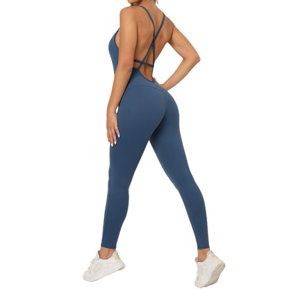 Combinaison dos nu en coton mélangé de couleur unie pour femme