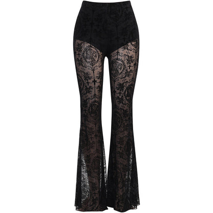 Women Fashion Gothic Lace Splicing High Waist Pants