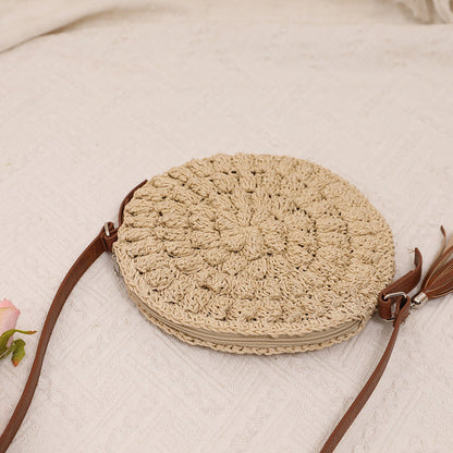 Sac à bandoulière rond tissé de style bohème pour les vacances à la plage