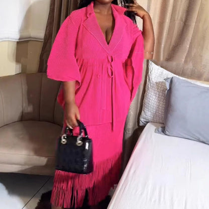 African Women Lapel V-Neck Long Sleeve Cardigan Set
