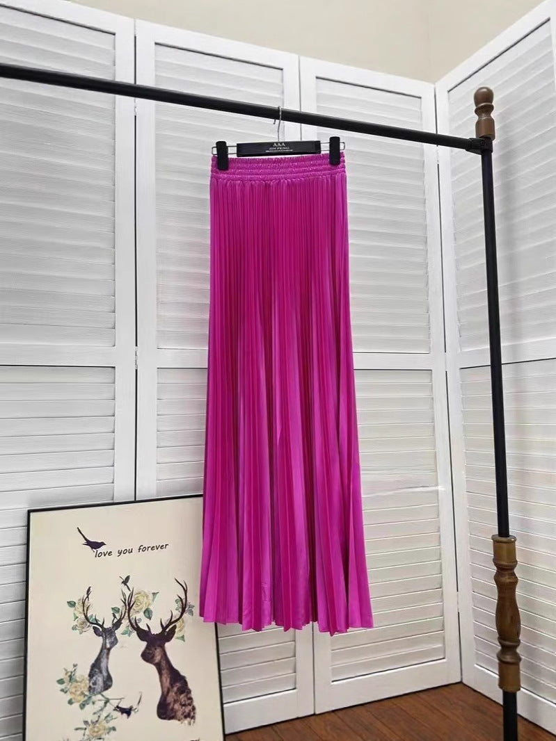 Women Fashion Solid Color Pleated Skirt in Cotton Silk