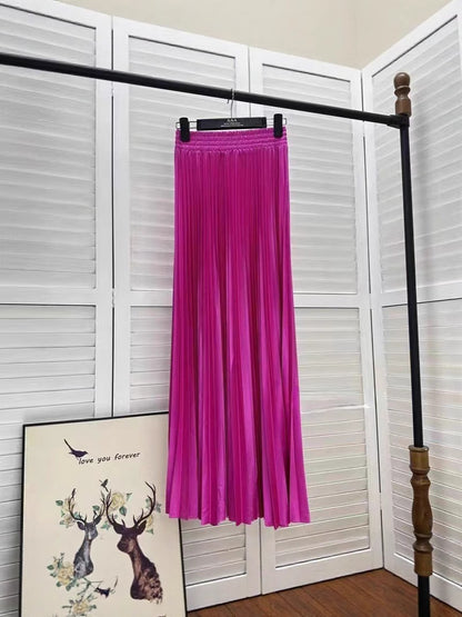 Women Fashion Solid Color Pleated Skirt in Cotton Silk