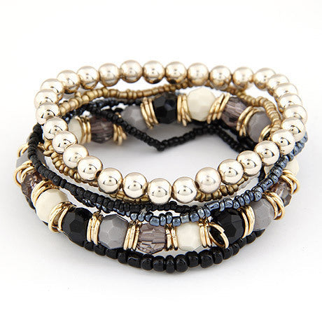 Conjunto de pulseras multicapa con cuentas multicolores bohemias