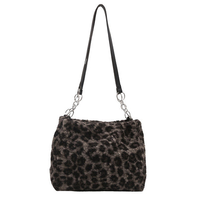 Bolso tote con cadena de peluche de leopardo para mujer
