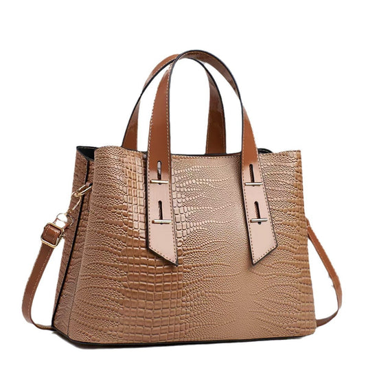 Sac à main décontracté de grande capacité pour femme, couleur unie, motif crocodile