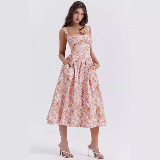 Vacation Women Casual Tiny Flower Print Sling Dress