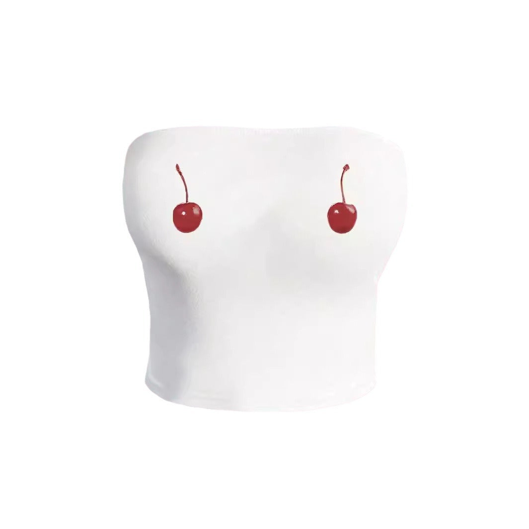Fashion Women's Cherry Print Distinctive Strapless Top