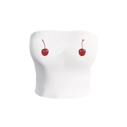 Fashion Women's Cherry Print Distinctive Strapless Top