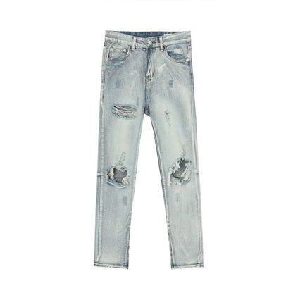 Jean déchiré tendance pour homme en mélange de coton bleu clair