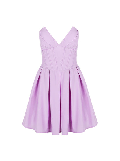 Vestido elegante de color liso sin tirantes y abullonado para mujer